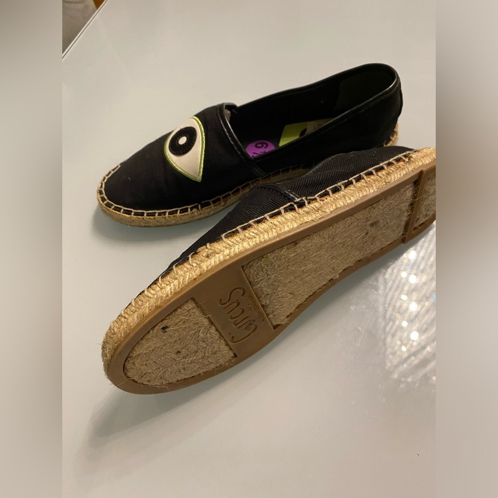 Sam Edelman Circus Eye Can’t Black Espadrilles size 6.5 Neon Green, eyeball - Picture 4 of 4